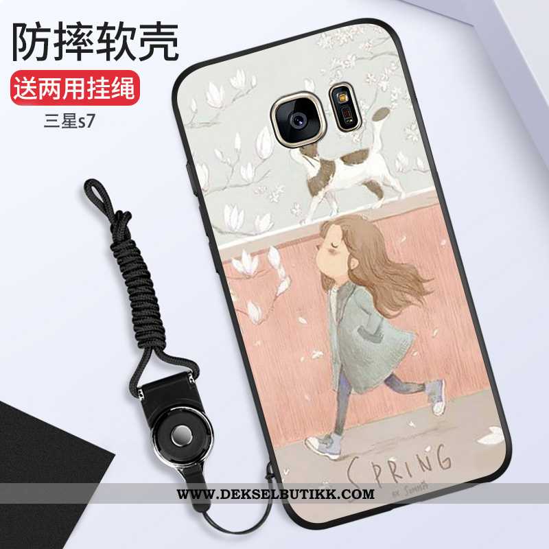 Deksel Samsung Galaxy S7 Mote Anti-fall Silikon Rosa, Etui Samsung Galaxy S7 Hengende Ornamenter Bil