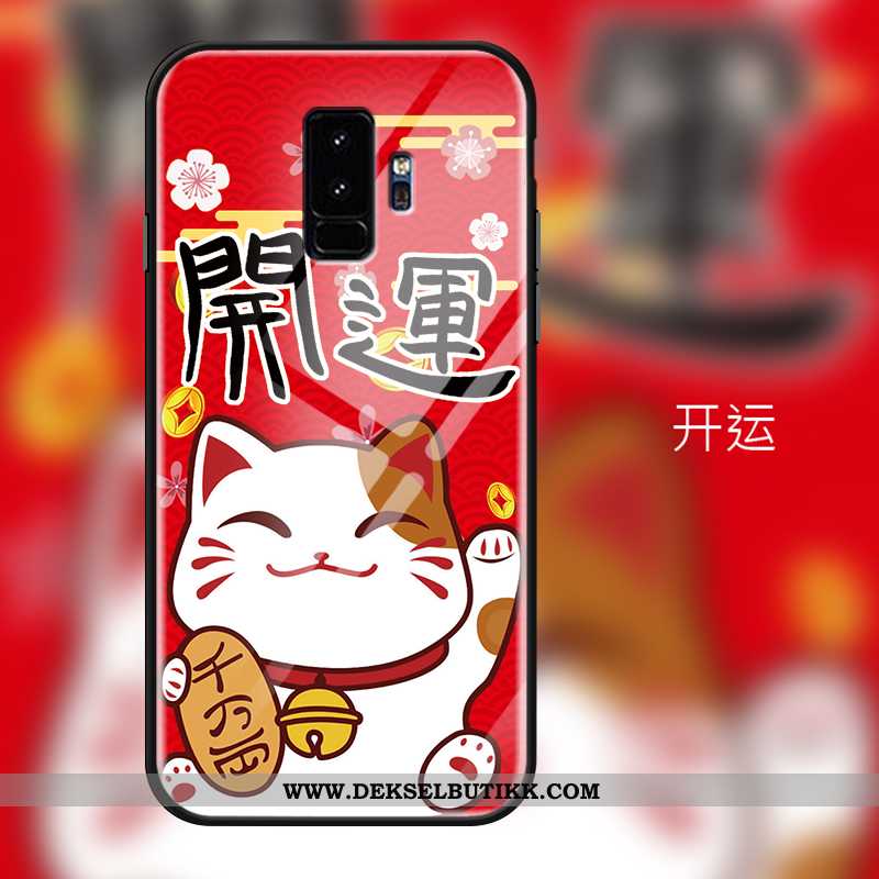 Deksel Samsung Galaxy S9+ Glass Katt Myke Etui Rød, Samsung Galaxy S9+ Cartoon Billige