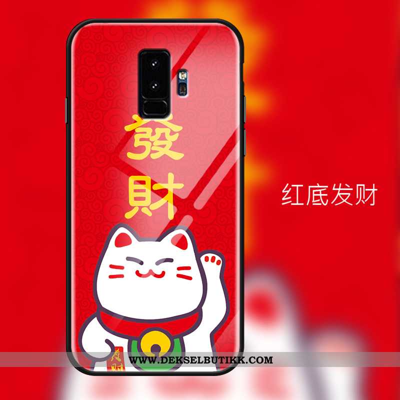 Deksel Samsung Galaxy S9+ Glass Katt Myke Etui Rød, Samsung Galaxy S9+ Cartoon Billige