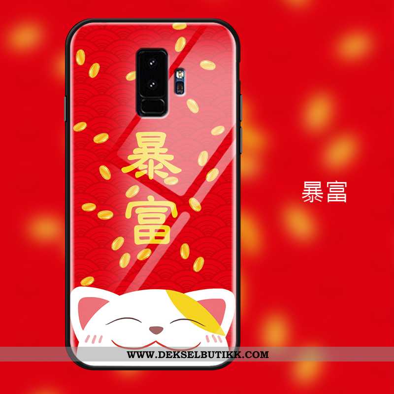 Deksel Samsung Galaxy S9+ Glass Katt Myke Etui Rød, Samsung Galaxy S9+ Cartoon Billige