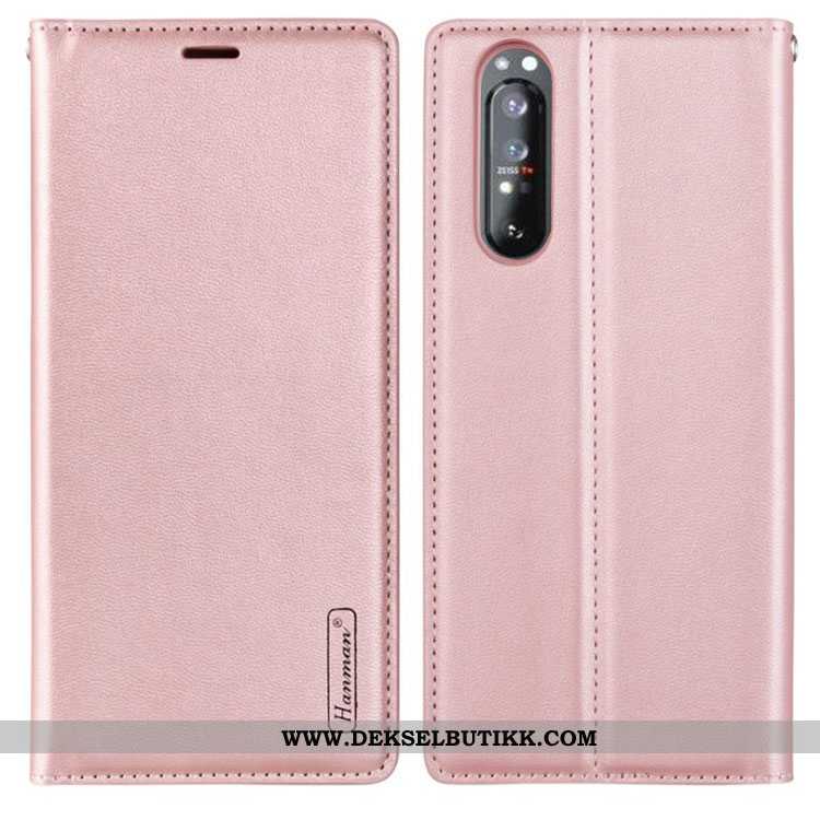 Deksel Sony Xperia 1 Ii Skinndeksel Kort Folio Mobiltelefon Rosa, Etui Sony Xperia 1 Ii Skinn Billig