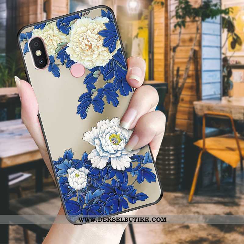 Deksel Xiaomi Mi A2 Lite Nubuck Blå Blomster Liten, Etui Xiaomi Mi A2 Lite Kreativ Salg