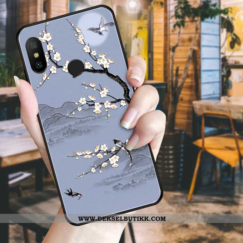 Deksel Xiaomi Mi A2 Lite Nubuck Blå Blomster Liten, Etui Xiaomi Mi A2 Lite Kreativ Salg