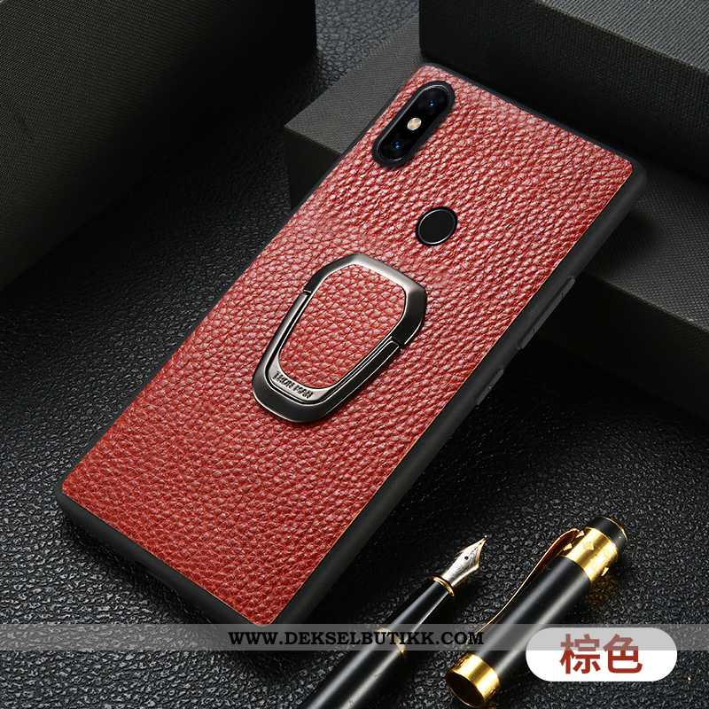 Deksel Xiaomi Mi Mix 2s Skinn Lær High End Ring Brun, Etui Xiaomi Mi Mix 2s Beskyttelse Billig