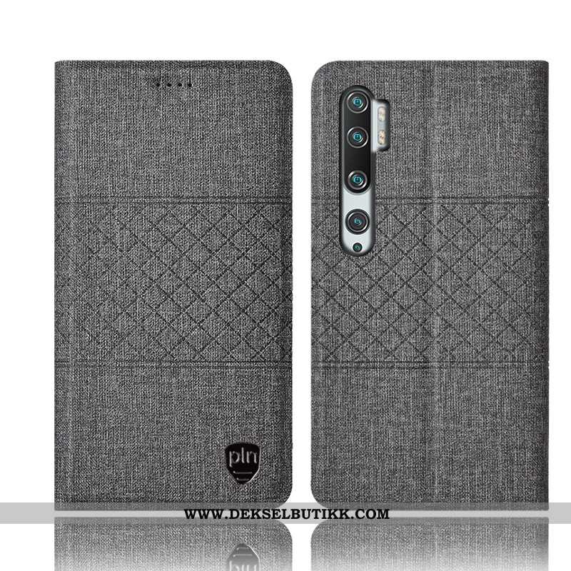 Deksel Xiaomi Mi Note 10 Bomull Folio Beskyttelse Grå, Etui Xiaomi Mi Note 10 Skinndeksel Billig