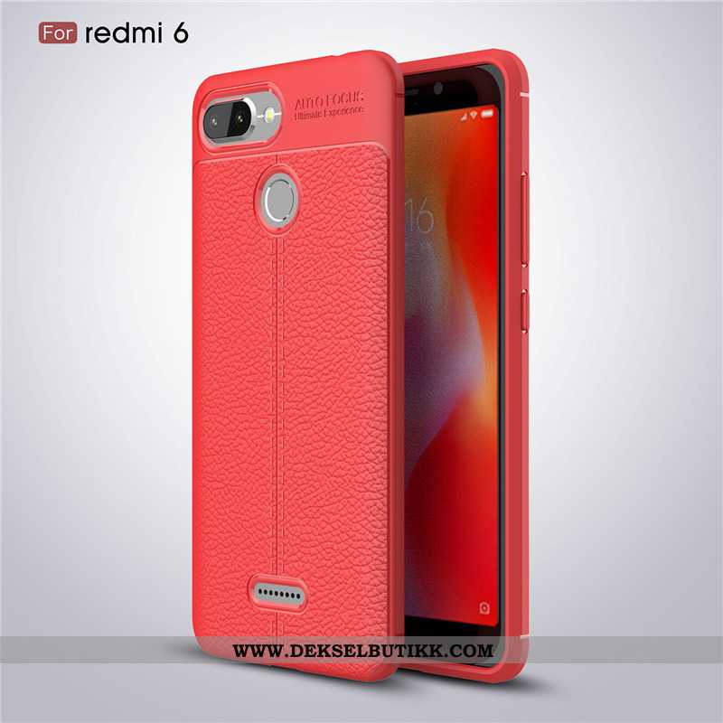 Deksel Xiaomi Redmi 6 Ultra Skinn Lær High End Rød Svart, Etui Xiaomi Redmi 6 Tynne Billige