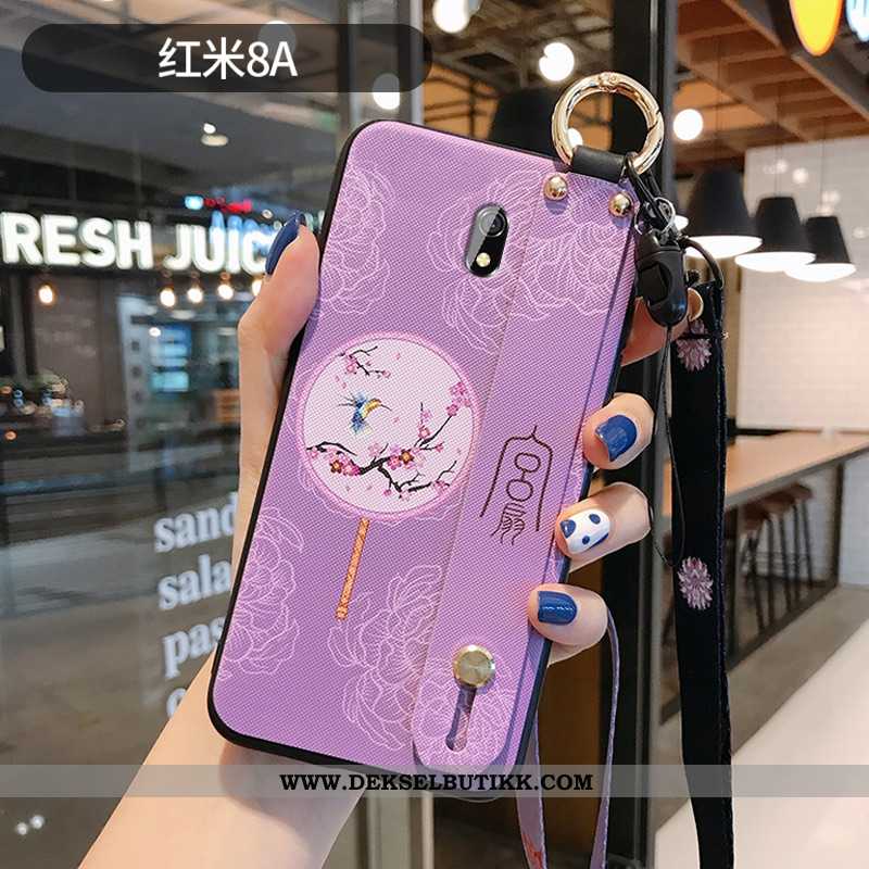 Deksel Xiaomi Redmi 8a Nubuck Vintage Kinesisk Stil Net Red Lilla, Etui Xiaomi Redmi 8a Hengende Orn