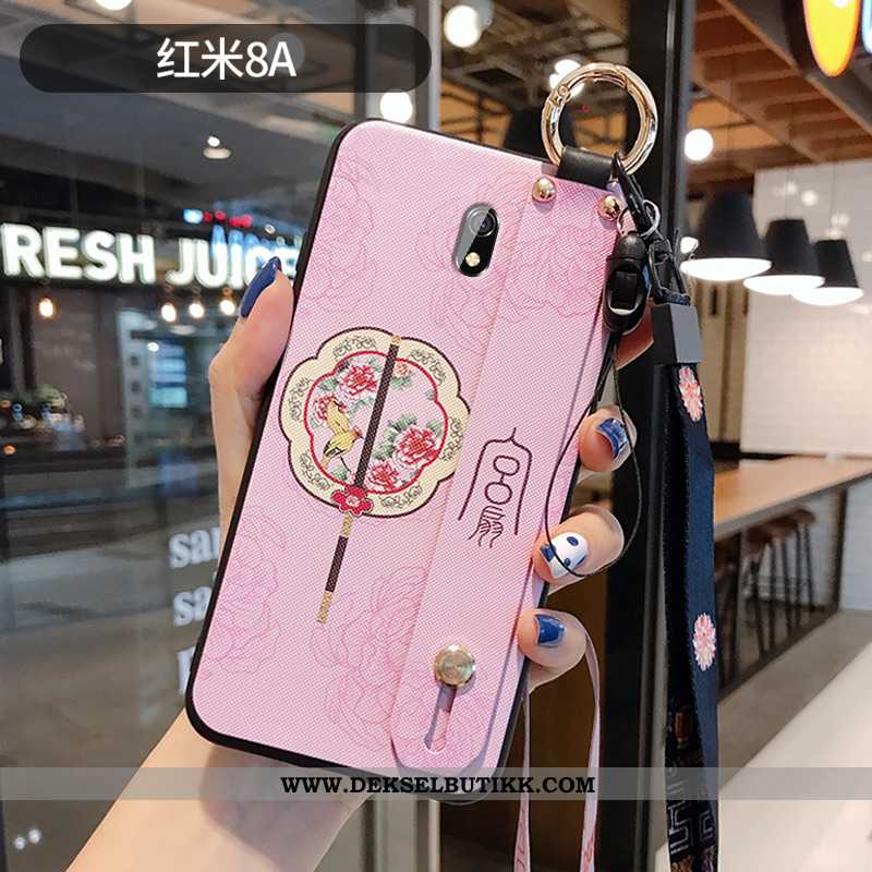 Deksel Xiaomi Redmi 8a Nubuck Vintage Kinesisk Stil Net Red Lilla, Etui Xiaomi Redmi 8a Hengende Orn