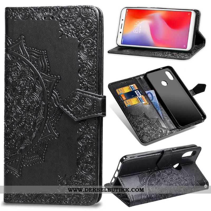 Deksel Xiaomi Redmi Note 6 Pro Relieff Beskyttelse Folio Svart, Etui Xiaomi Redmi Note 6 Pro Skinn L