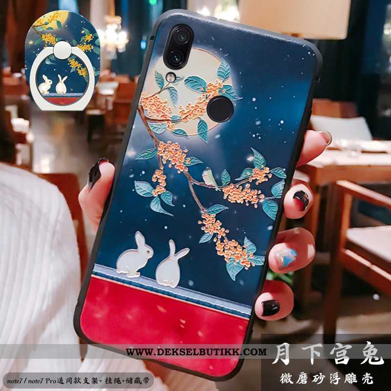 Deksel Xiaomi Redmi Note 7 Myke Hengende Ornamenter Relieff Rød, Etui Xiaomi Redmi Note 7 Silikon Ti