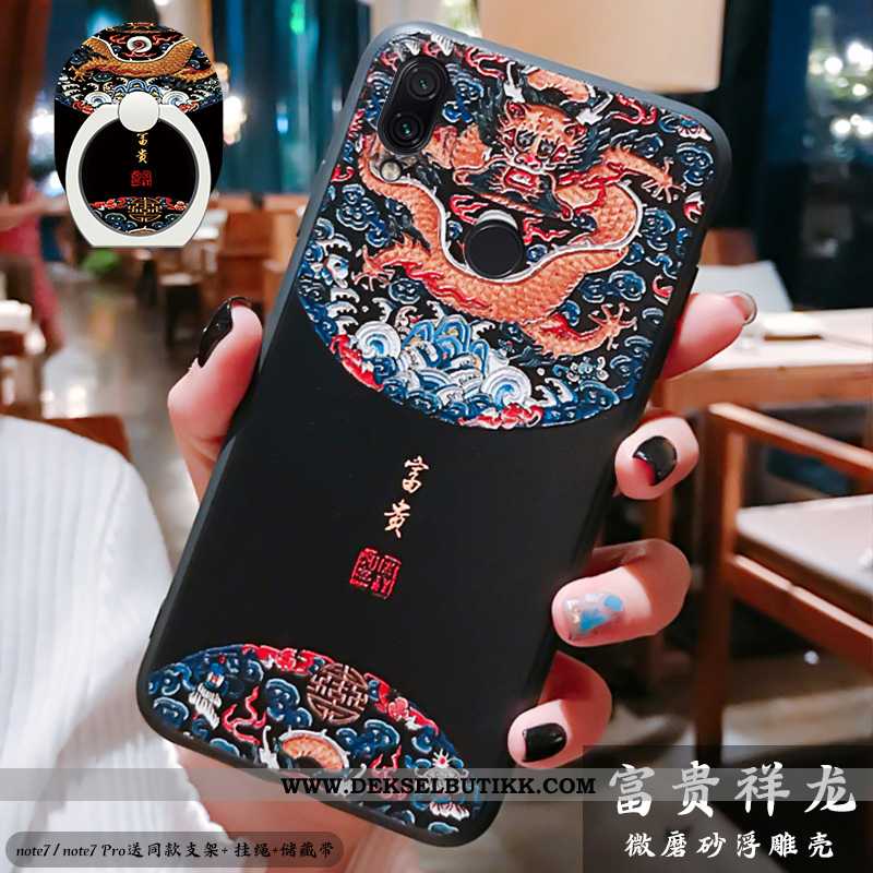 Deksel Xiaomi Redmi Note 7 Myke Hengende Ornamenter Relieff Rød, Etui Xiaomi Redmi Note 7 Silikon Ti