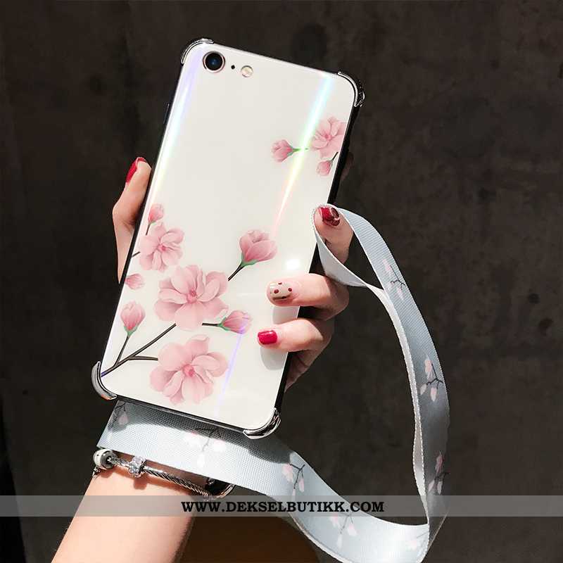 Deksel iPhone 7 Kreativ Blomster Hvit Glass Hvitt, Etui iPhone 7 Trend Billig