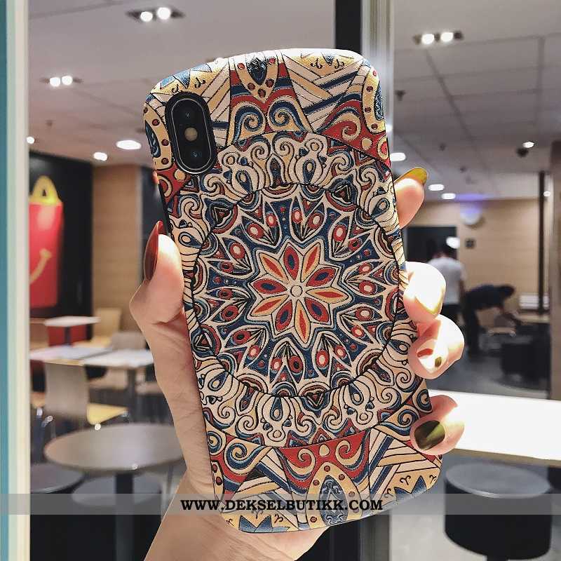 Deksel iPhone Xs Relieff Etnisk Mobiltelefon Blå, Etui iPhone Xs Vintage Billige