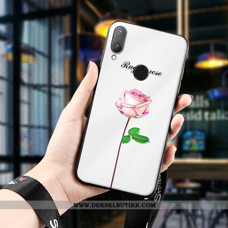 Etui Huawei P Smart 2020 Nubuck Blomster Nye Hvit Hvitt, Deksel Huawei P Smart 2020 Relieff Tilbud