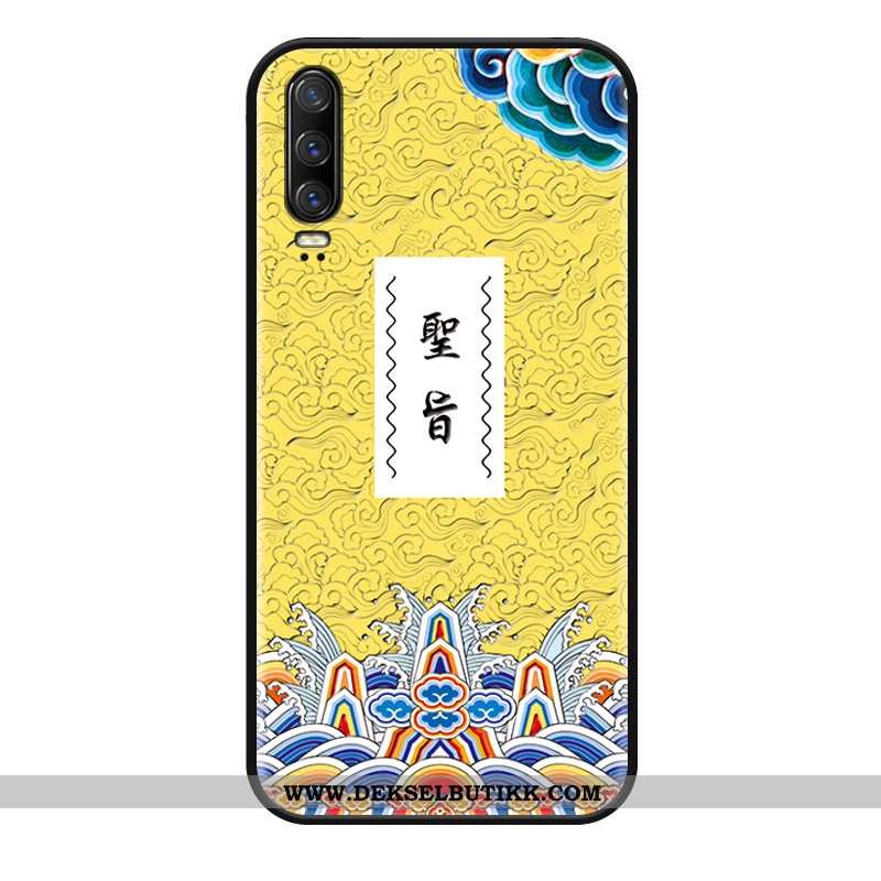 Etui Huawei P30 Hengende Ornamenter Morsomt Relieff Nubuck Gul, Deksel Huawei P30 Av Personlighet På