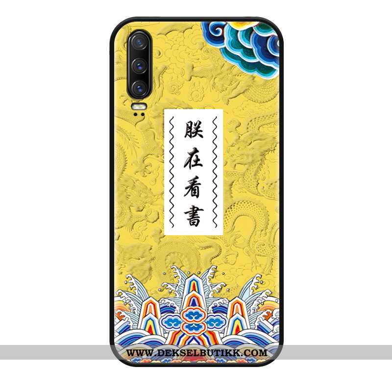 Etui Huawei P30 Hengende Ornamenter Morsomt Relieff Nubuck Gul, Deksel Huawei P30 Av Personlighet På