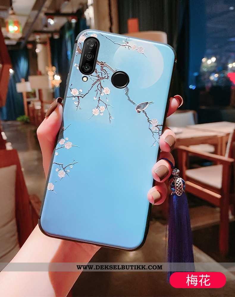 Etui Huawei P30 Lite Relieff Anti-fall Tynne Blå, Deksel Huawei P30 Lite Vintage Billig