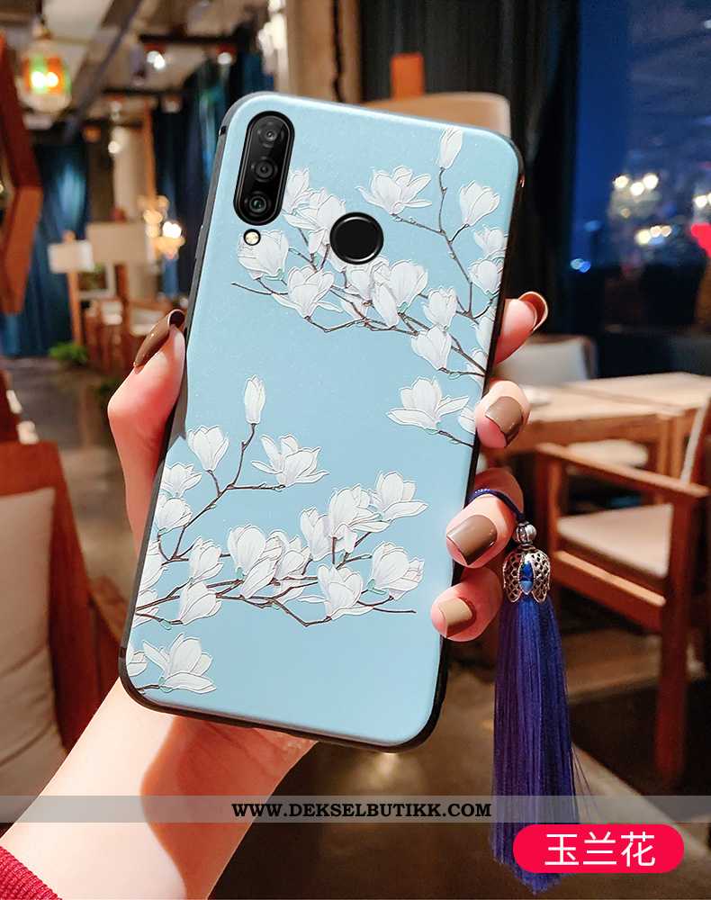 Etui Huawei P30 Lite Relieff Anti-fall Tynne Blå, Deksel Huawei P30 Lite Vintage Billig