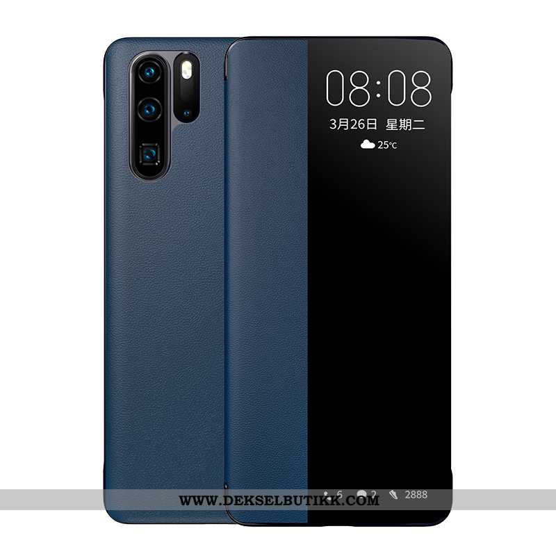 Etui Huawei P30 Pro Skinn High End Clamshell Anti-fall Mørkeblå, Deksel Huawei P30 Pro Beskyttelse T