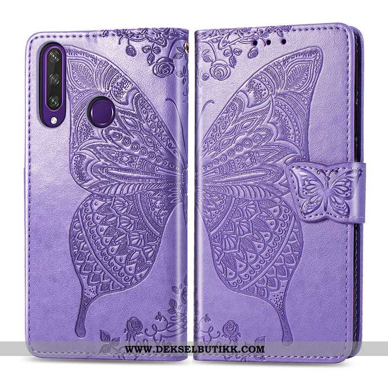 Etui Huawei Y6p Beskyttelse Folio Hengende Ornamenter Blomster Grå, Deksel Huawei Y6p Skinndeksel Bi