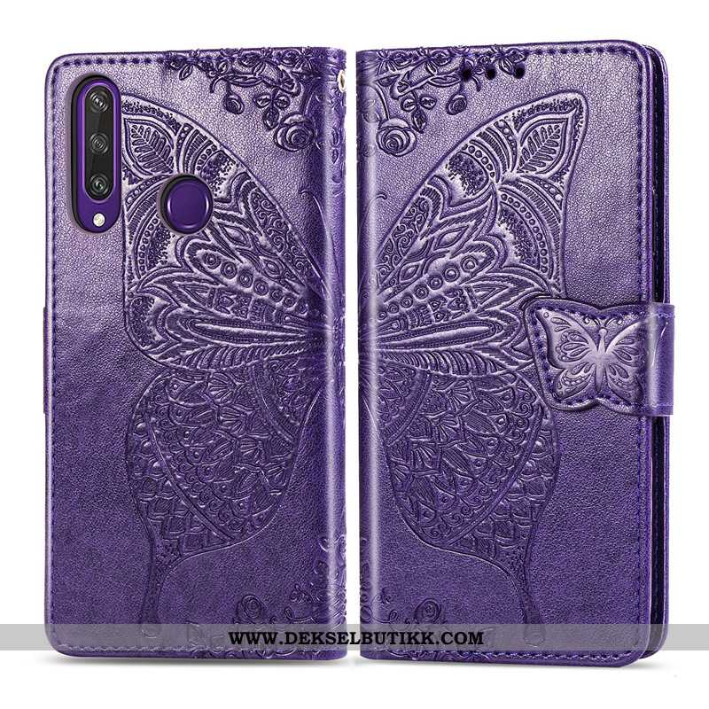 Etui Huawei Y6p Beskyttelse Folio Hengende Ornamenter Blomster Grå, Deksel Huawei Y6p Skinndeksel Bi