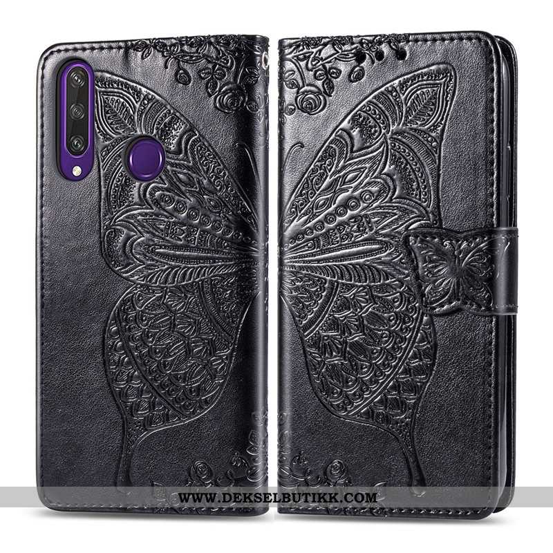 Etui Huawei Y6p Beskyttelse Folio Hengende Ornamenter Blomster Grå, Deksel Huawei Y6p Skinndeksel Bi