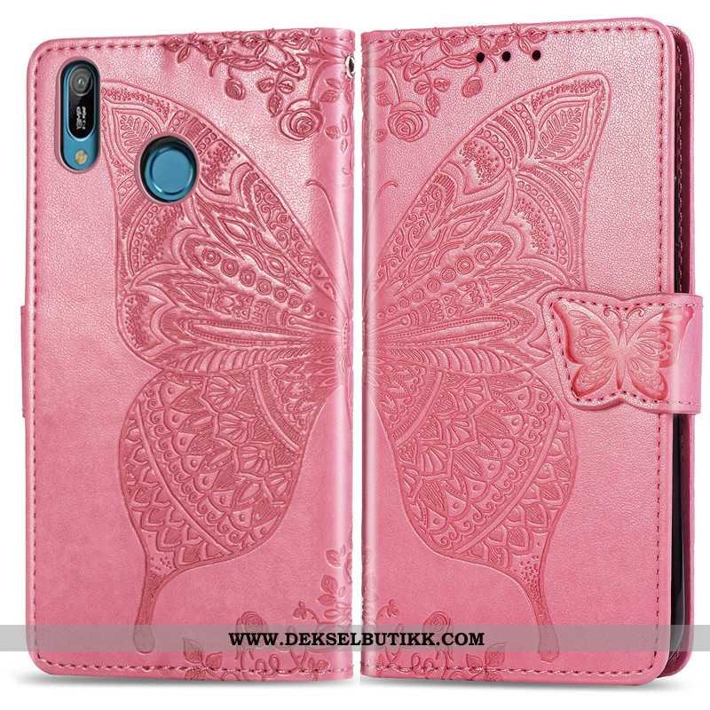 Etui Huawei Y6s Skinndeksel Butterfly Folio Deksel Rosa, Huawei Y6s Hengende Ornamenter Butikk