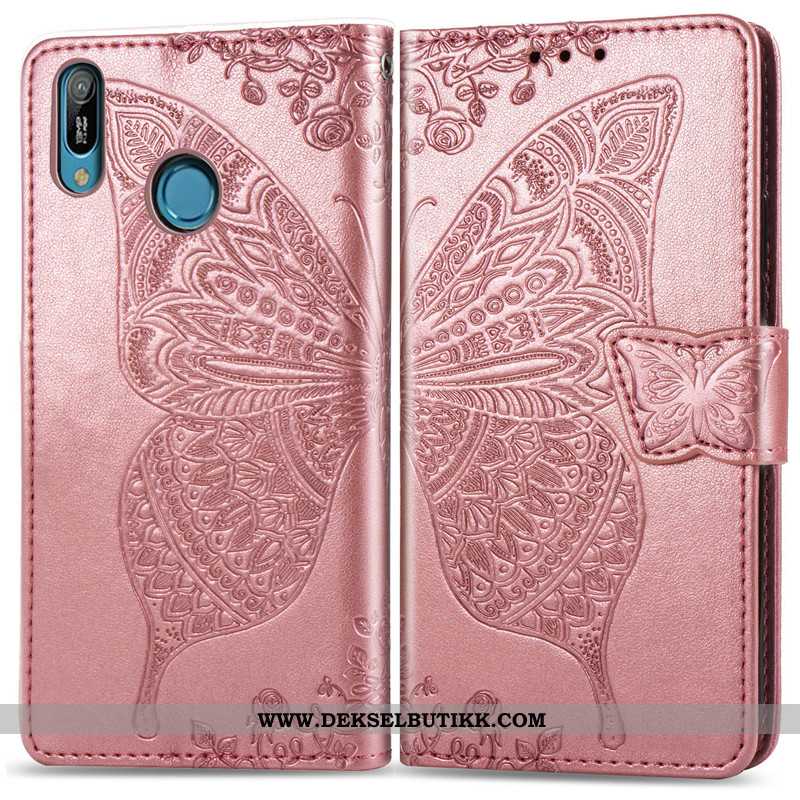 Etui Huawei Y6s Skinndeksel Butterfly Folio Deksel Rosa, Huawei Y6s Hengende Ornamenter Butikk