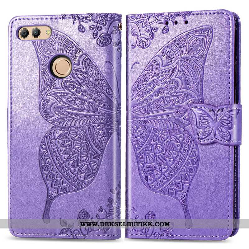 Etui Huawei Y7 2020 Hengende Ornamenter Skinn Lær Deksel Butterfly Rød, Huawei Y7 2020 Relieff Tilbu