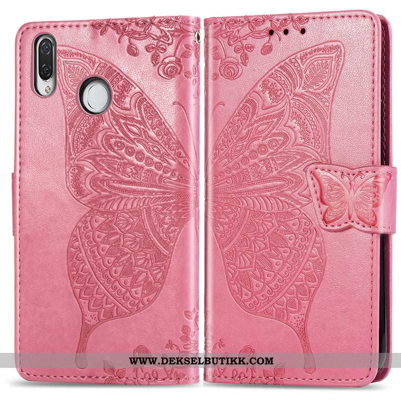 Etui Huawei Y7 2020 Hengende Ornamenter Skinn Lær Deksel Butterfly Rød, Huawei Y7 2020 Relieff Tilbu