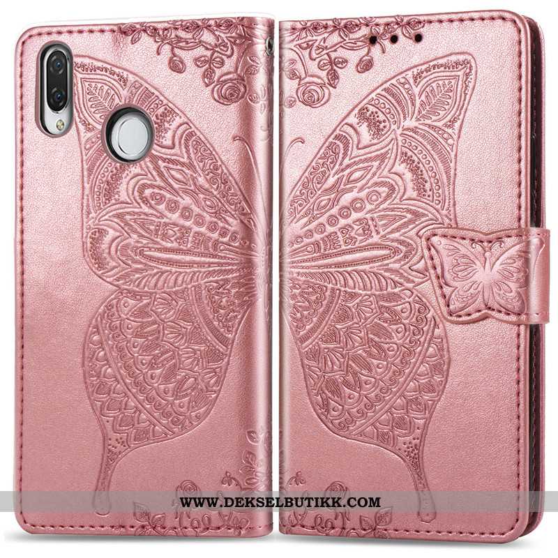 Etui Huawei Y7 2020 Hengende Ornamenter Skinn Lær Deksel Butterfly Rød, Huawei Y7 2020 Relieff Tilbu