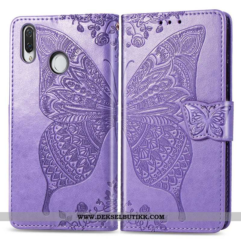 Etui Huawei Y7 2020 Hengende Ornamenter Skinn Lær Deksel Butterfly Rød, Huawei Y7 2020 Relieff Tilbu