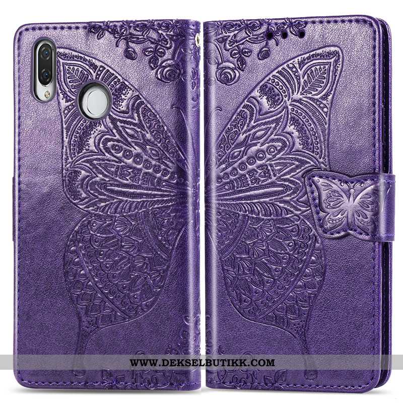 Etui Huawei Y7 2020 Hengende Ornamenter Skinn Lær Deksel Butterfly Rød, Huawei Y7 2020 Relieff Tilbu