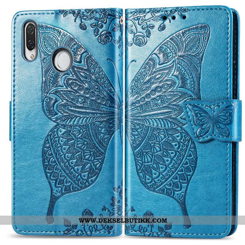 Etui Huawei Y7 2020 Hengende Ornamenter Skinn Lær Deksel Butterfly Rød, Huawei Y7 2020 Relieff Tilbu