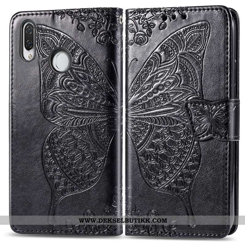 Etui Huawei Y7 2020 Hengende Ornamenter Skinn Lær Deksel Butterfly Rød, Huawei Y7 2020 Relieff Tilbu