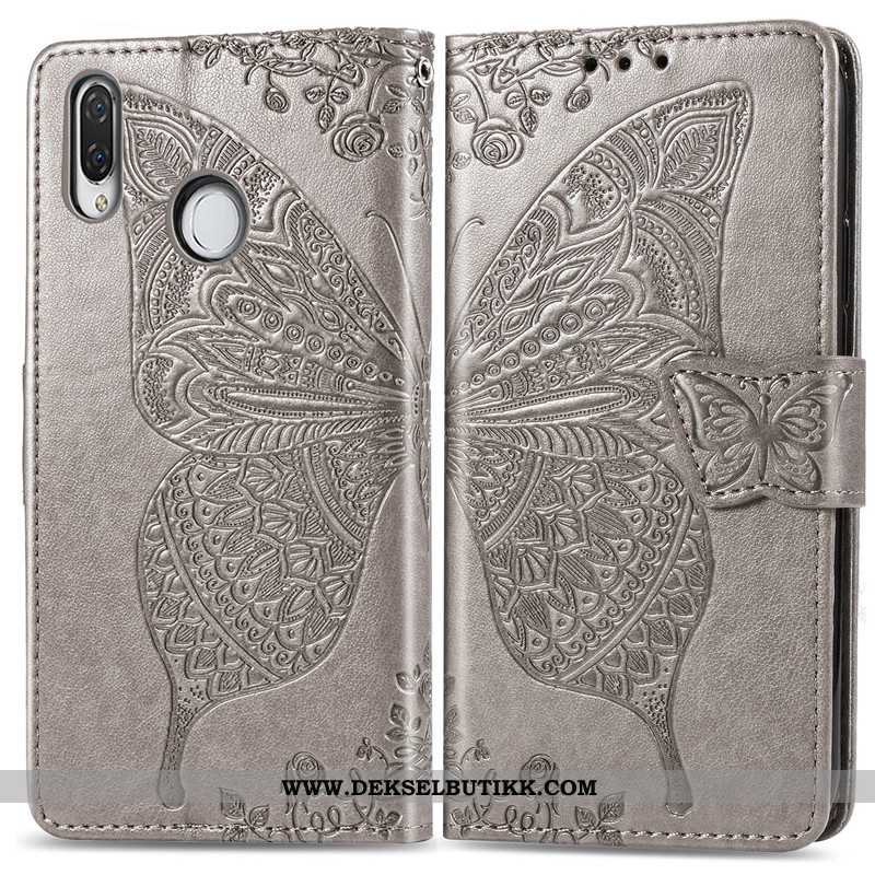 Etui Huawei Y7 2020 Hengende Ornamenter Skinn Lær Deksel Butterfly Rød, Huawei Y7 2020 Relieff Tilbu