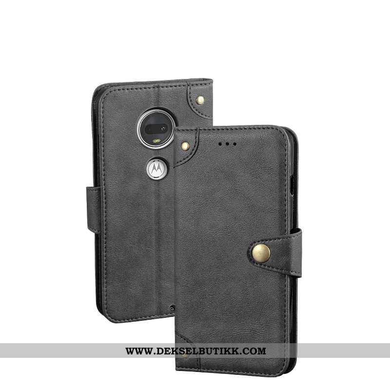 Etui Moto G7 Vintage Beskyttelse Clamshell Europa Svart, Deksel Moto G7 Lommebok Salg