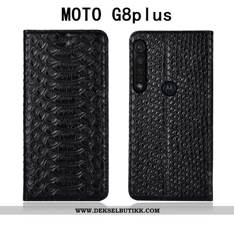 Etui Moto G8 Plus Skinn Svart Alt Inkludert Anti-fall, Deksel Moto G8 Plus Myke Rabatt