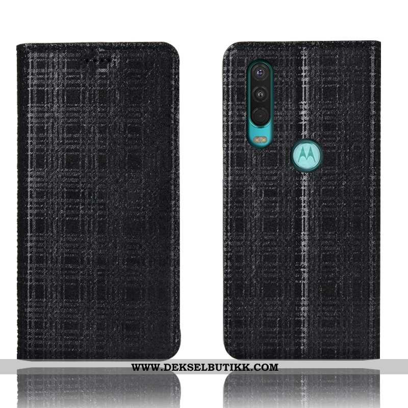 Etui Motorola One Action Skinndeksel Anti-fall Folio Svart, Deksel Motorola One Action Beskyttelse B