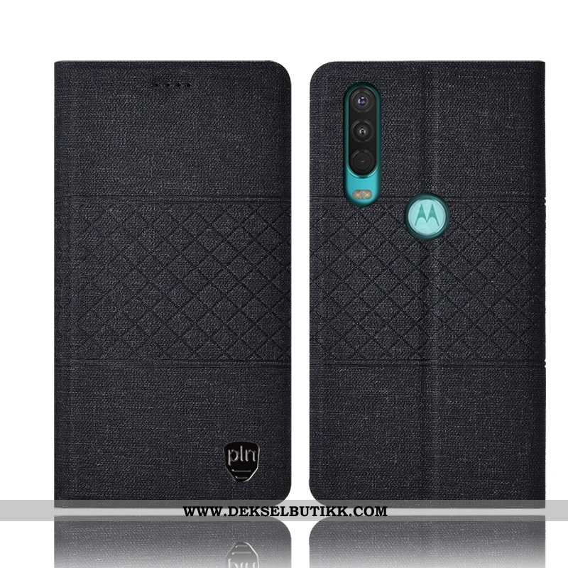 Etui Motorola One Action Skinndeksel Bomull Alt Inkludert Folio Svart, Deksel Motorola One Action Be