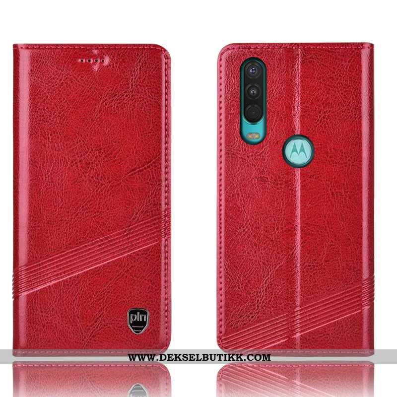 Etui Motorola One Action Skinndeksel Deksel Folio Rød, Motorola One Action Beskyttelse Rabatt