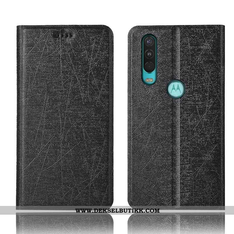 Etui Motorola One Action Skinndeksel Deksel Mobiltelefon Folio Svart, Motorola One Action Beskyttels