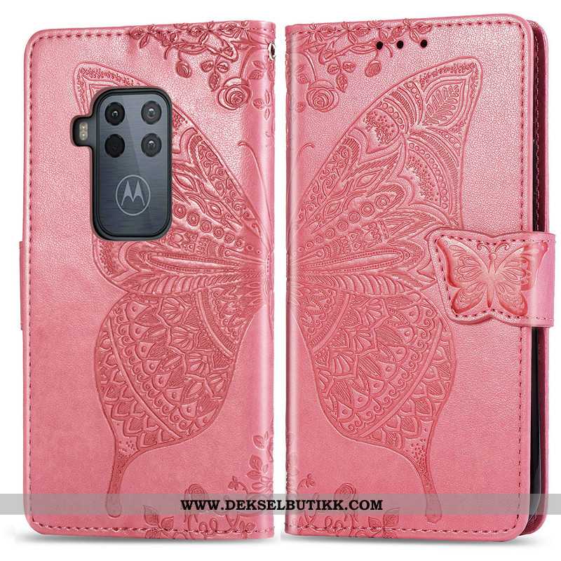 Etui Motorola One Zoom Beskyttelse Relieff Folio Rosa, Deksel Motorola One Zoom Skinndeksel Salg