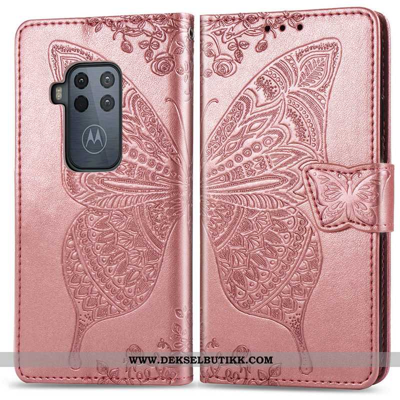 Etui Motorola One Zoom Beskyttelse Relieff Folio Rosa, Deksel Motorola One Zoom Skinndeksel Salg