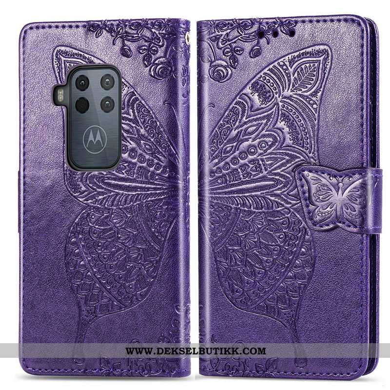 Etui Motorola One Zoom Beskyttelse Relieff Folio Rosa, Deksel Motorola One Zoom Skinndeksel Salg