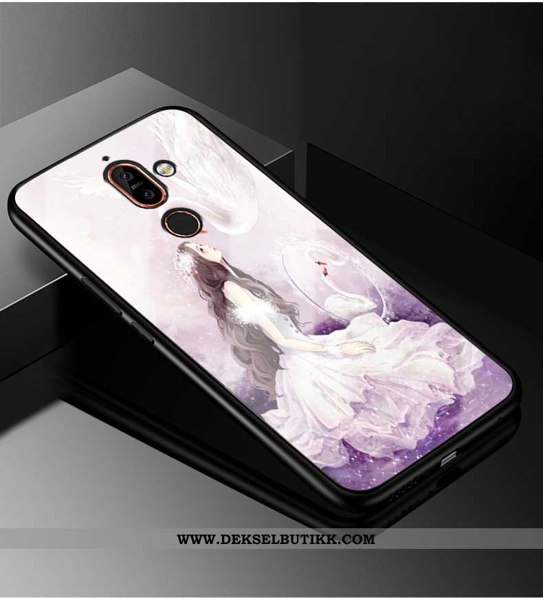 Etui Nokia 7 Plus Silikon Svart Glass Enkel, Deksel Nokia 7 Plus Beskyttelse Til Salgs