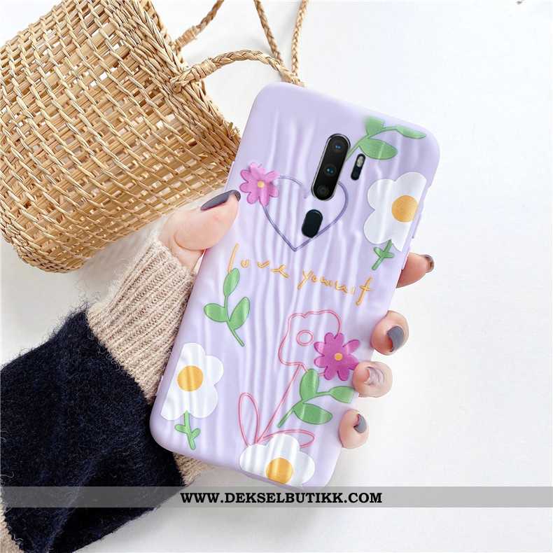 Etui Oppo A5 2020 Mote Plissert Blomster Blå, Deksel Oppo A5 2020 Myke Til Salgs