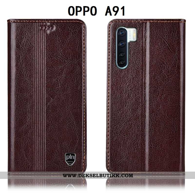 Etui Oppo A91 Beskyttelse Folio Deksel Mobiltelefon Brun, Oppo A91 Skinndeksel Kjøpe