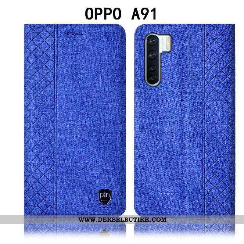 Etui Oppo A91 Bomull Svart Folio, Deksel Oppo A91 Skinndeksel Butikk