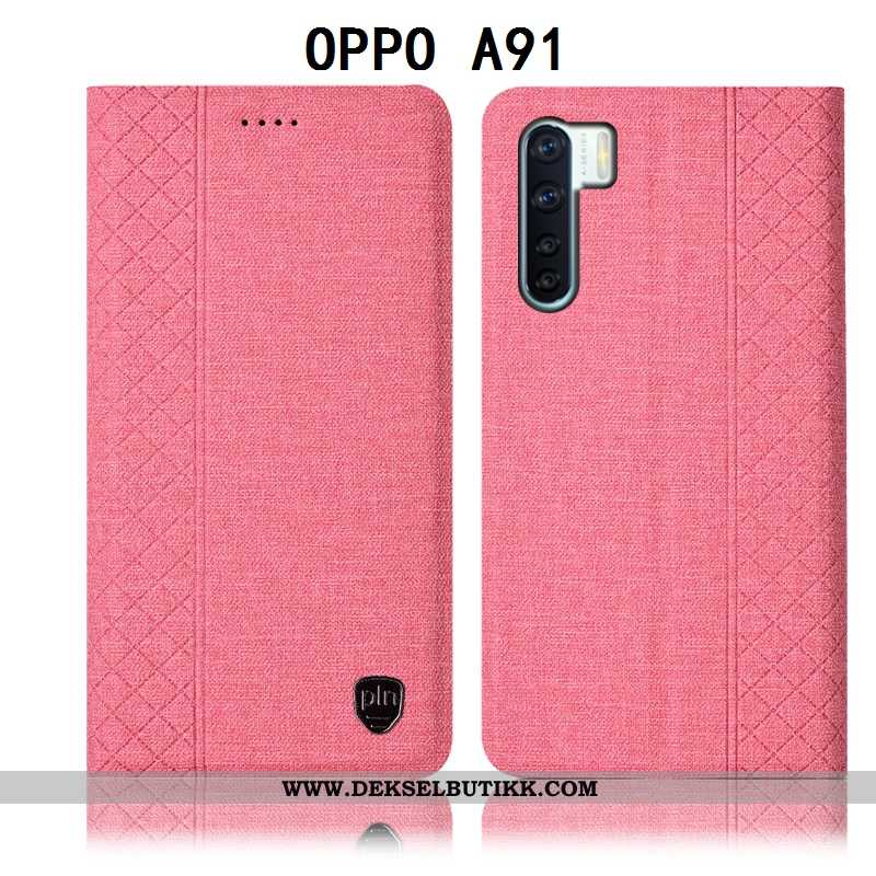 Etui Oppo A91 Bomull Svart Folio, Deksel Oppo A91 Skinndeksel Butikk